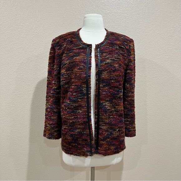 Notations Multicolor Boucle Tweed Faux Leather Trim Blazer Jacket Size Large - Picture 3 of 11